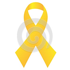 Bright yellow awareness ribbon, isolated vector illustration