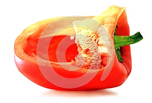 Bright yellow bell pepper sliced â€‹â€‹isolated on a white background