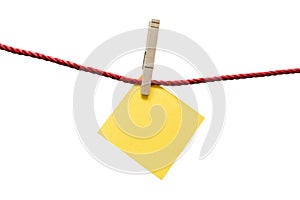 Bright Yellow Blank Textured Note Paper Hung With Clothespin