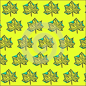 Bright yellow-blue pattern: maple leaves