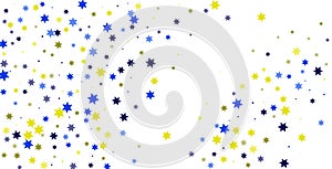 Bright yellow and blue stars scattered on a white background. Festive background. Design element. Vector illustration