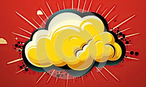 Yellow Cloud With Sunbursts on Red Background photo