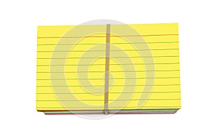Bright Yellow Colored Stack Index Cards Wrapped With Rubber Band