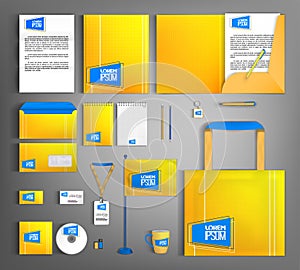 Bright yellow corporate identity template. Modern design of a set of business office supplies.