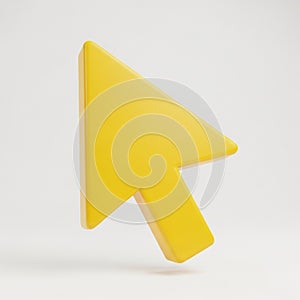 Bright Yellow 3D Cursor Arrow Icon on a White Background pointer mouse