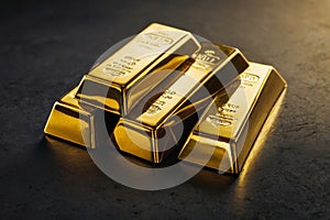 Bright Yellow Fine Gold Bars In Bank Vault