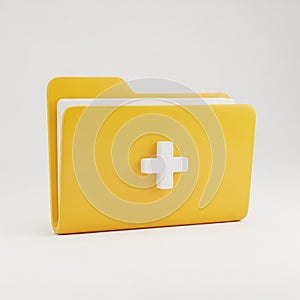 Bright Yellow Folder Icon with White Plus Symbol on White Background document file