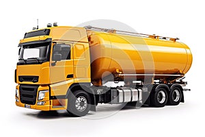 Yellow Fuel Tanker Truck Isolated on White Background, Generative AI photo