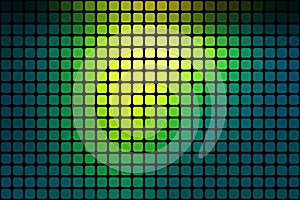Bright yellow green abstract rounded mosaic background over black