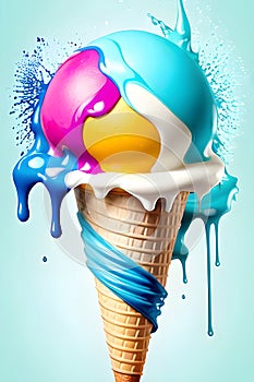 Bright yellow ice cream ball covered with multi-colored glaze.