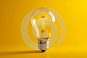 Bright yellow light bulb with metal base and six sides. Generative AI