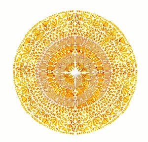 Bright yellow mandala. Vector vintage illustration