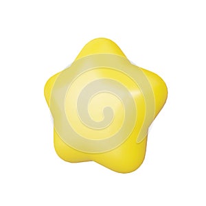 A bright yellow modern star. 3d rendering. With soft corners in the form of a balloon. Cartoon star isolated on white