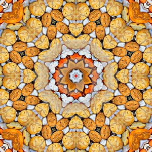 Bright yellow orange seamless pattern with imitation of volumetric texture of stones.