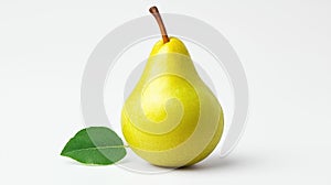 Fresh yellow pear with green leaf on a simple background