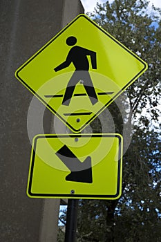 Bright yellow pedestrian sign photo