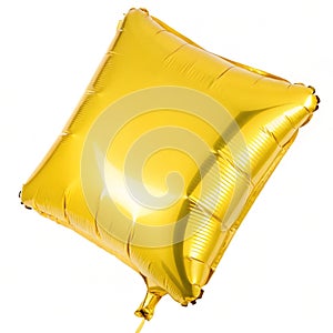 Yellow rectangular-shaped foil balloon isolated on white background