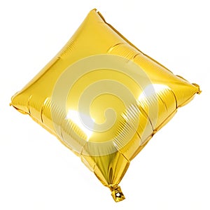 Yellow rectangular-shaped foil balloon isolated on white background