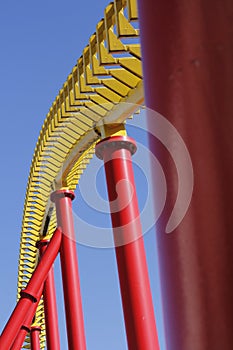 bright yellow red and blue colours and coaster track detail