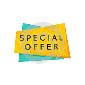 Bright yellow retro special offer badge sign on white