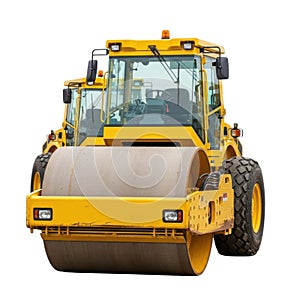 Heavy yellow road roller machine on a for construction site work