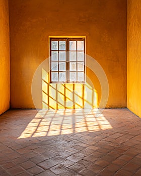 Bright Yellow Room with Window and Shadow Patterns