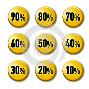 Bright yellow round buttons with discount tags