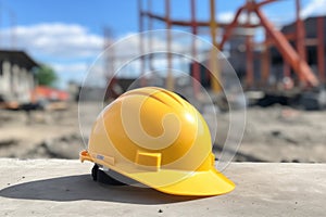 bright yellow safety helmet on a construction site