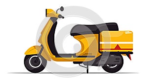 Bright yellow scooter side view isolated white background, scooter delivery transport, city photo