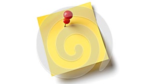 Bright yellow sticky note with a red push pin on white background. Simple and clean design for reminder and note-taking