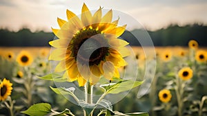 Bright yellow sunflower with a softly blurred background highlighting its vibrant petals photo