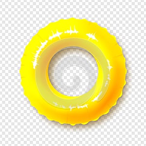 Bright yellow swimming circle. Realistic summer illustration. Inflatable rubber toy for child safety.Lifebuoy. View from