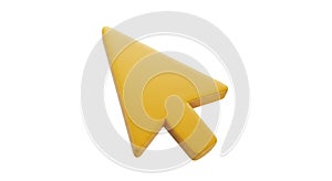 Yellow 3D Computer Mouse Cursor Icon on White Background pointer arrow