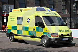 Bright yellow UK Ambulance photo