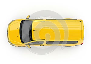 Top view of a yellow van isolated on white background