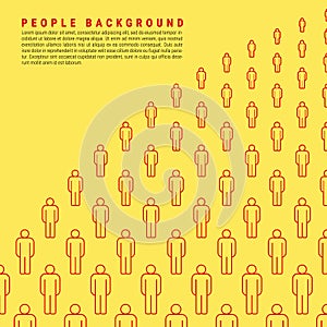 Bright Yellow Vector People Crowd Background Made of Simple Line Icons. Sample Text