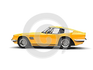 Bright yellow vintage fast car - tail view