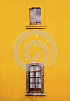 Bright Yellow Wall Windows San Miguel de Allende Mexico