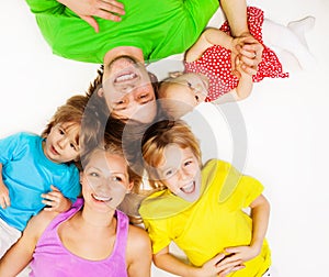 Bright young family top view