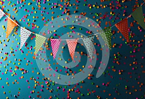 brightcolored bunting confetti on blue background