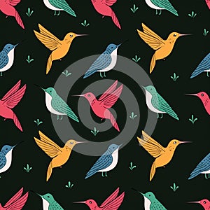 Colorful Hummingbird Seamless Pattern Tile photo