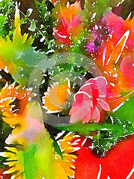 Brightly colored abstract floral watercolor painting photo