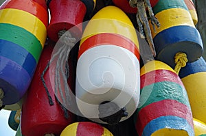 Brightly colored boating buoys
