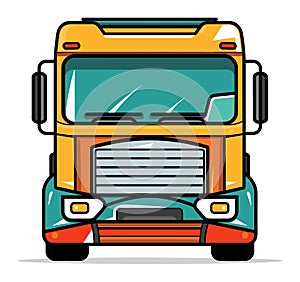 Brightly colored cartoon school bus front view. Detailed city transport vehicle design. Public transportation, kids