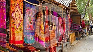 Brightly colored cloth and decorations adorn the market stalls adding to the celebratory spirit photo