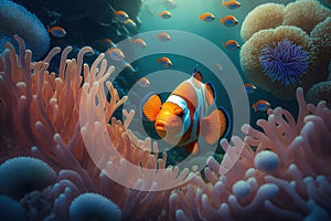 Brightly colored clown fish or Nemo fish.