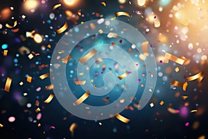 Vibrant celebration confetti falling on dark background