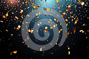 Vibrant celebration confetti falling on dark background