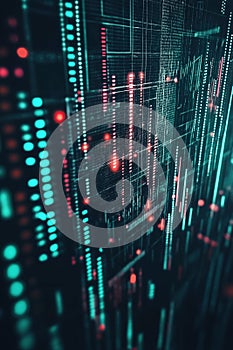 Digital data visualization with vibrant colors and patterns in a futuristic setting