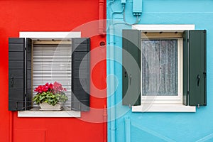 Brightly colored facade of a residential house in Burano